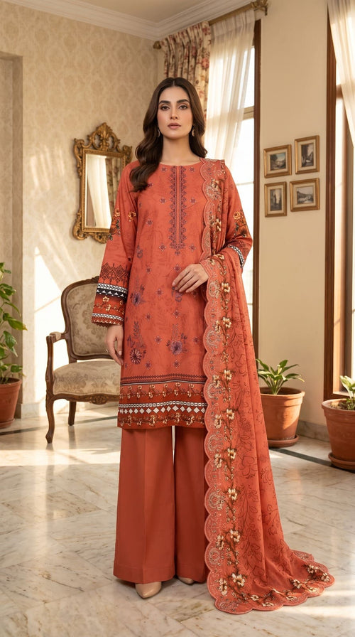 Digital Printed Linen with Front Sequence Embroidery & Linen Cutwork Dupatta | Vol 751