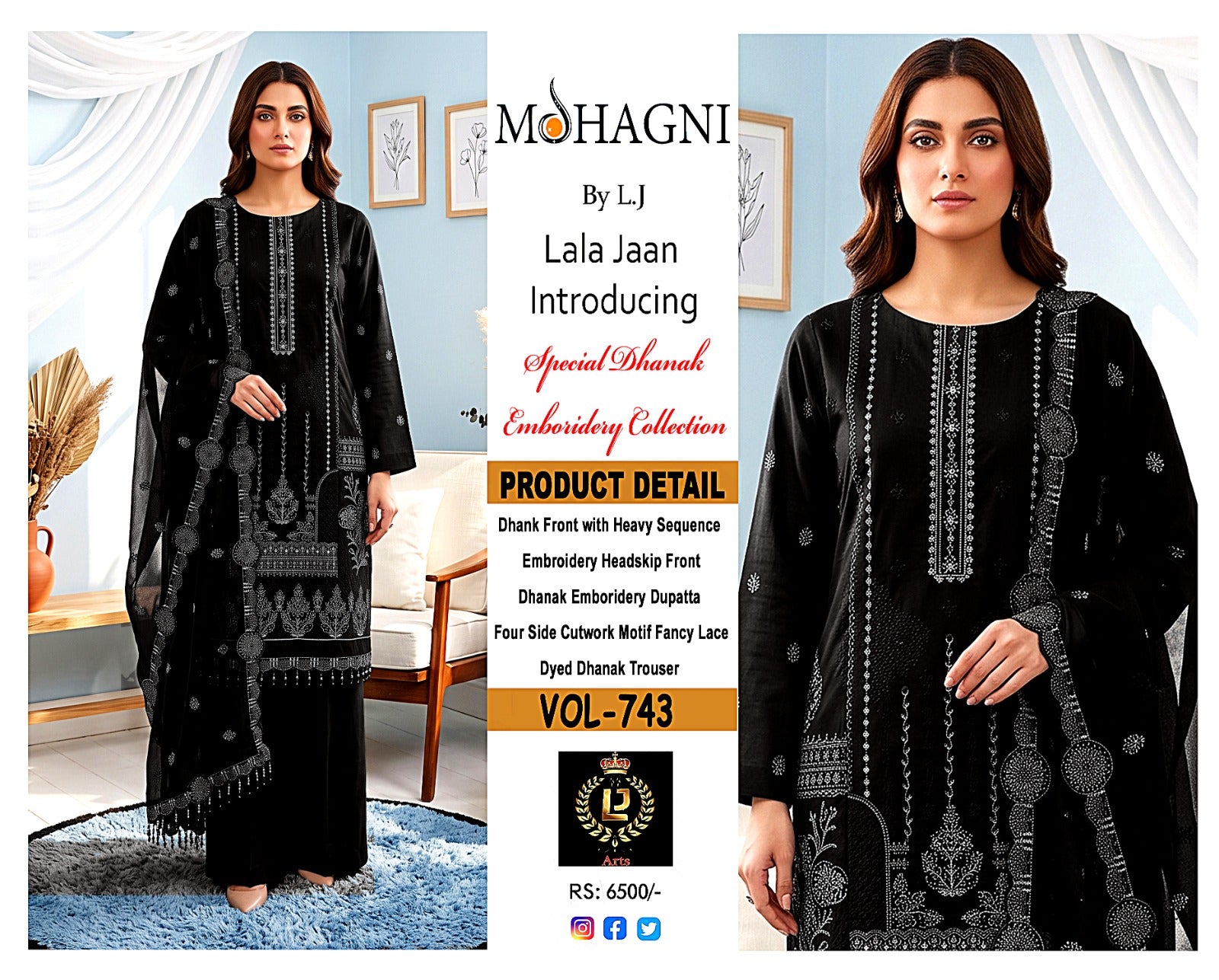 Premium Heavy Embroidered Winter Dhanak Stuff Suit | Vol-743 Mohagni