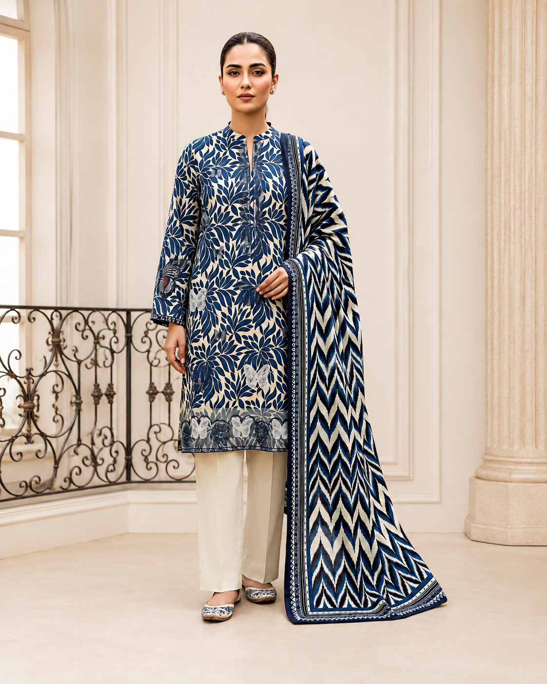 Digital Printed Emboridery Lawn 3pc with Daman Patch  | Vol-742