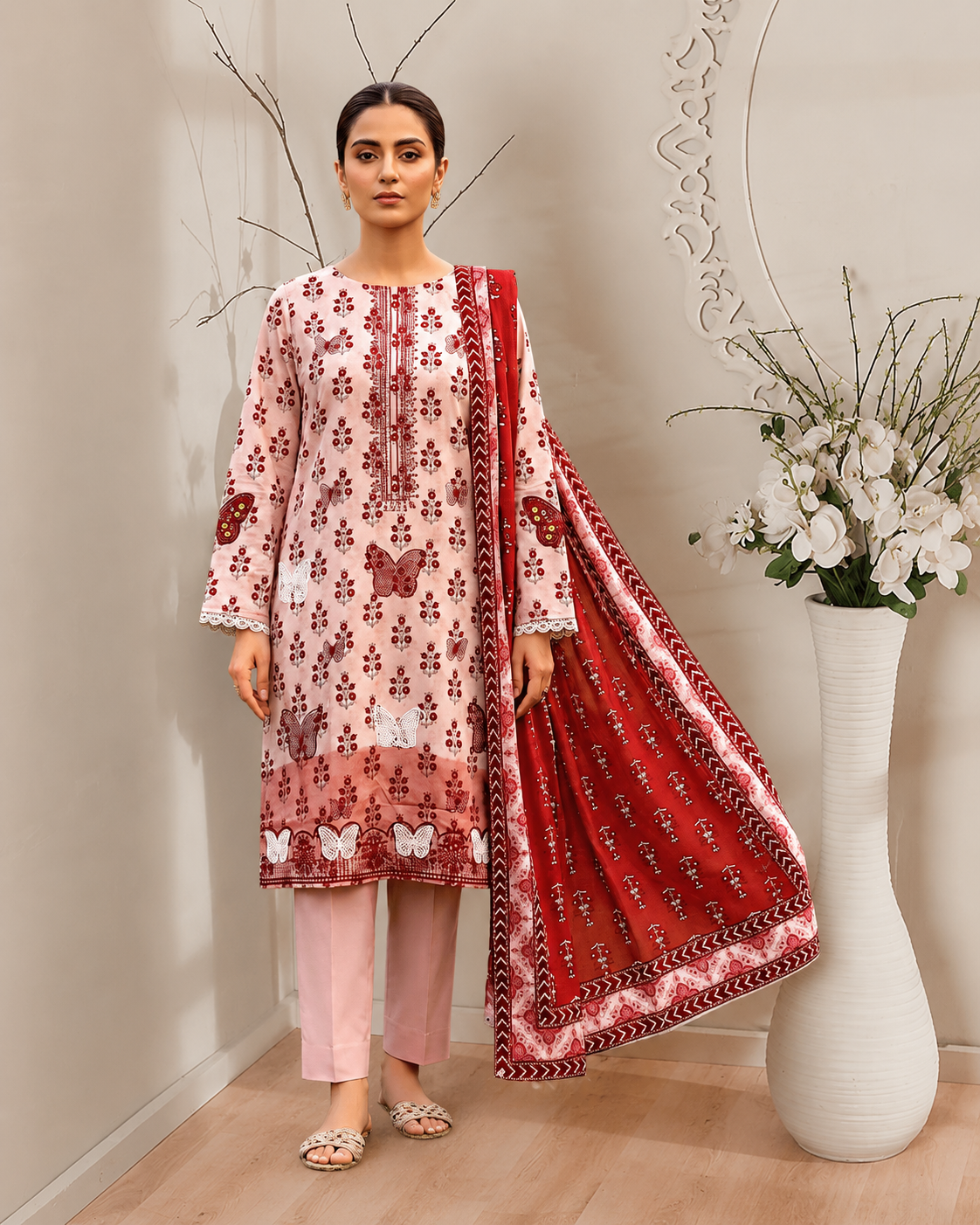 Digital Printed Emboridery Lawn 3pc with Daman Patch  | Vol-742