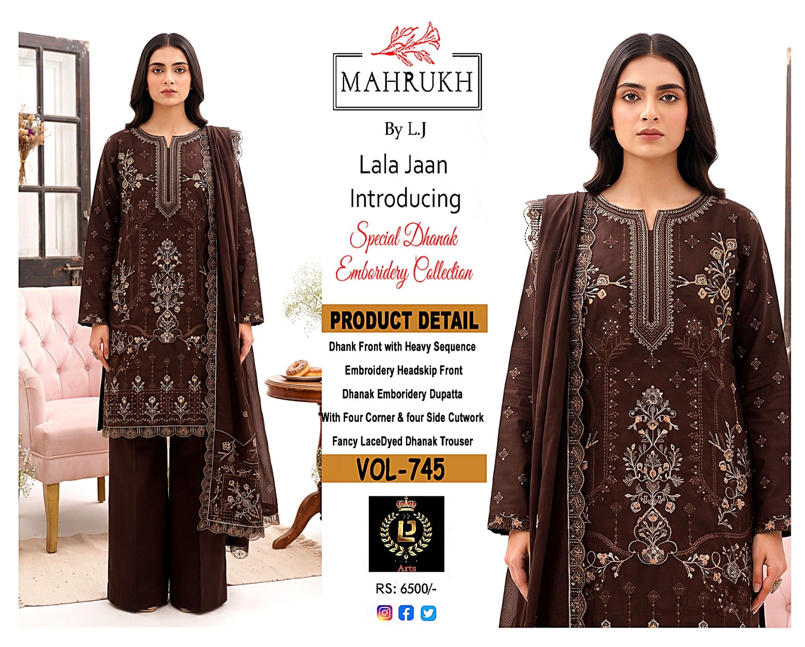 Premium Double-Head Sequence Embroidered Winter Dhanak Suit | Vol-745 Mah Rukh