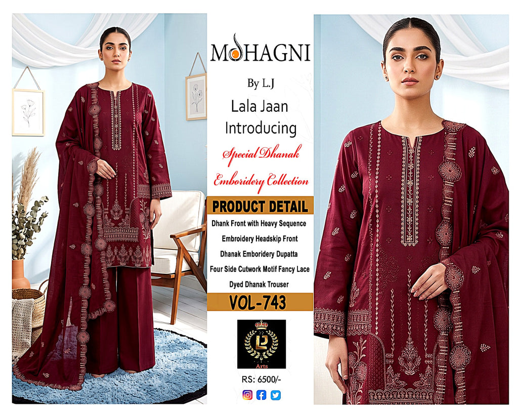 Premium Heavy Embroidered Winter Dhanak Stuff Suit | Vol-743 Mohagni