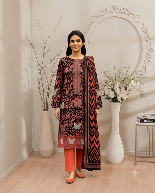 Digital Printed Emboridery Lawn 3pc with Daman Patch  | Vol-742