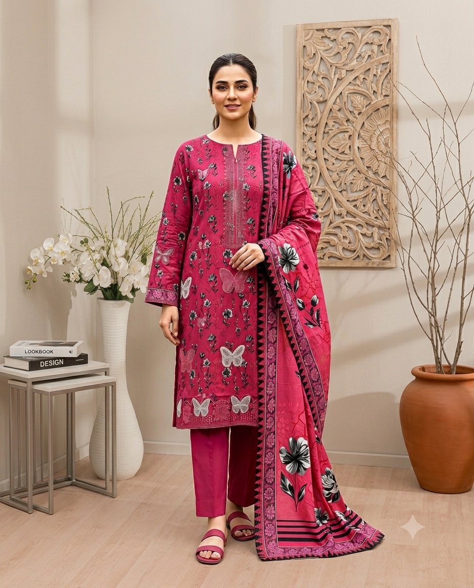 Digital Printed Emboridery Lawn 3pc with Daman Patch  | Vol-742