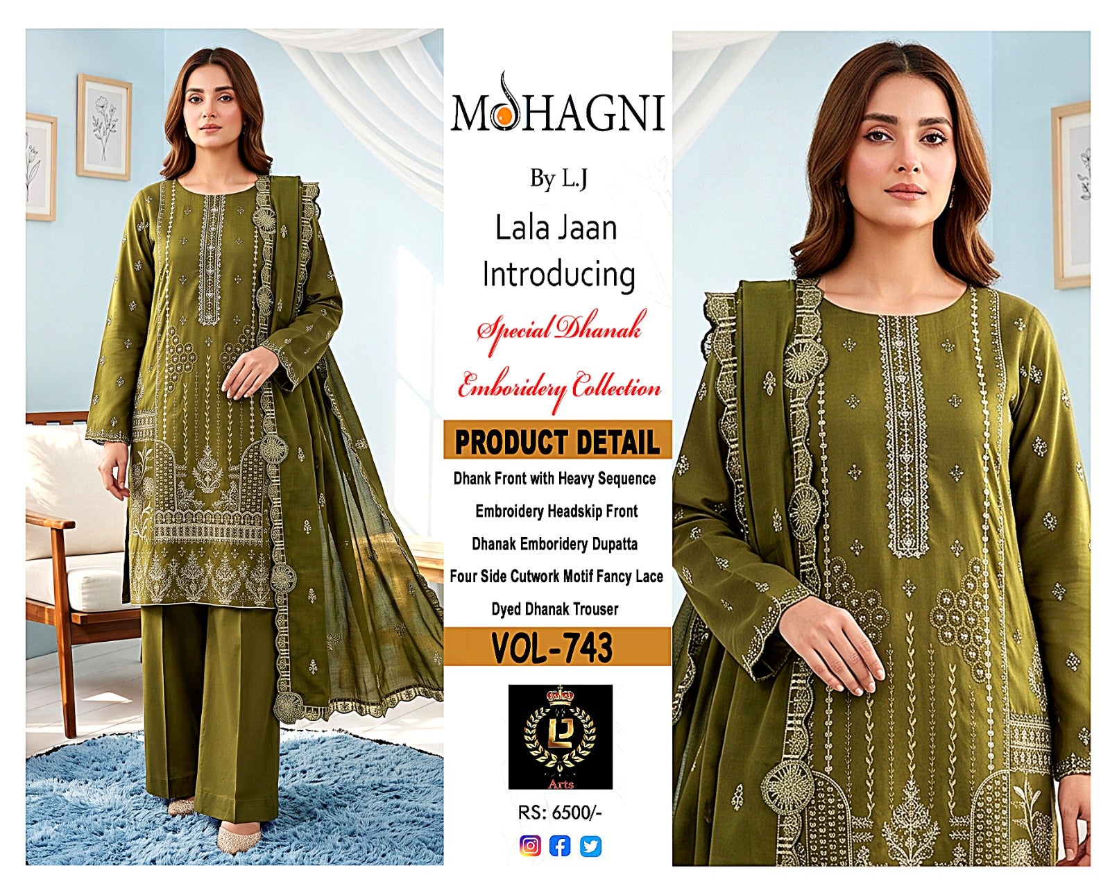 Premium Heavy Embroidered Winter Dhanak Stuff Suit | Vol-743 Mohagni