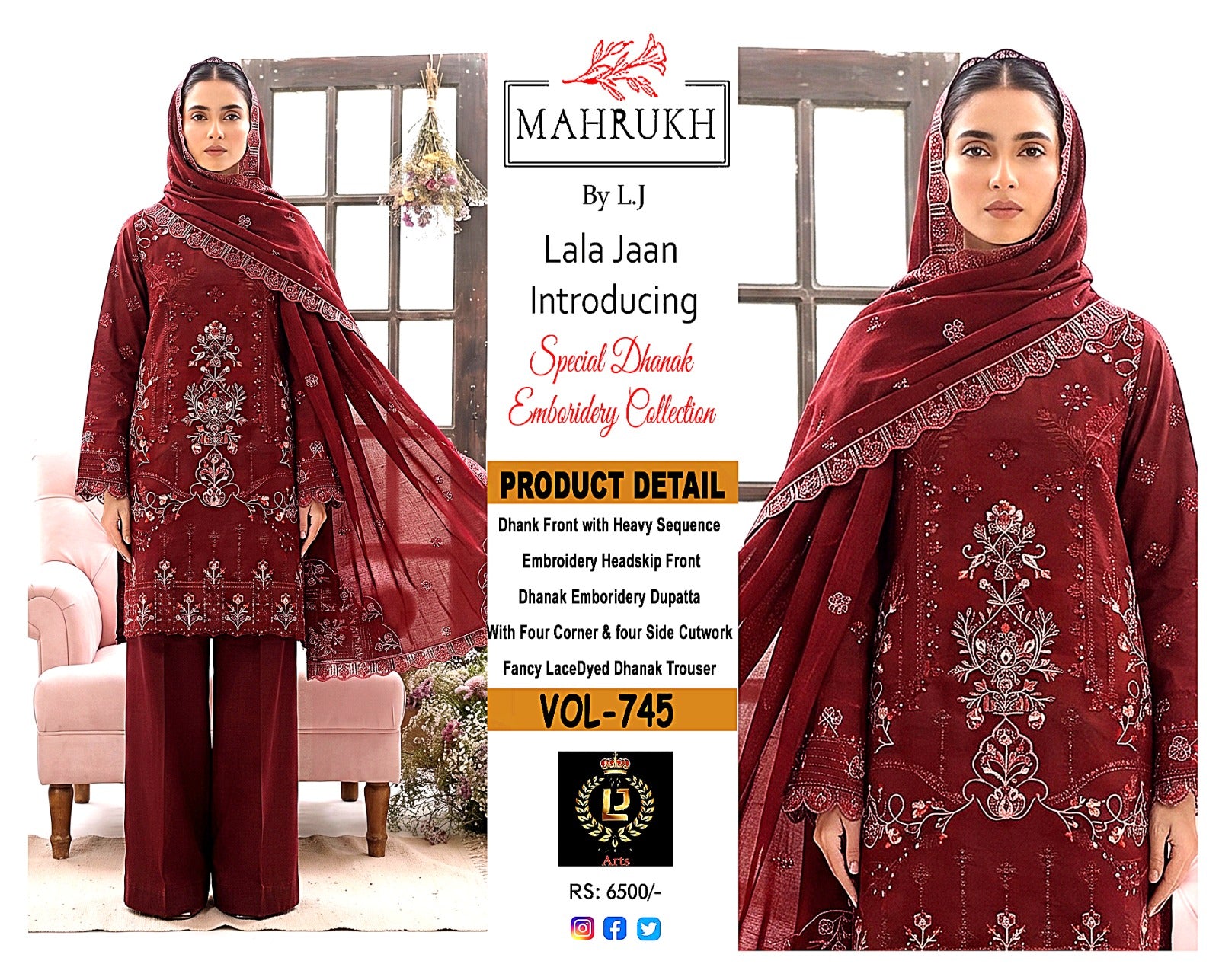 Premium Double-Head Sequence Embroidered Winter Dhanak Suit | Vol-745 Mah Rukh