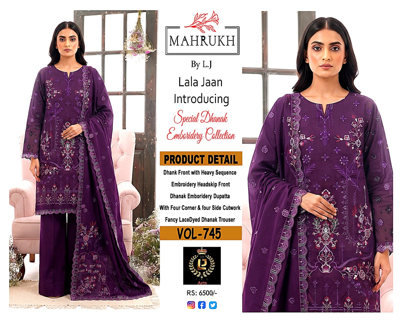Premium Double-Head Sequence Embroidered Winter Dhanak Suit | Vol-745 Mah Rukh