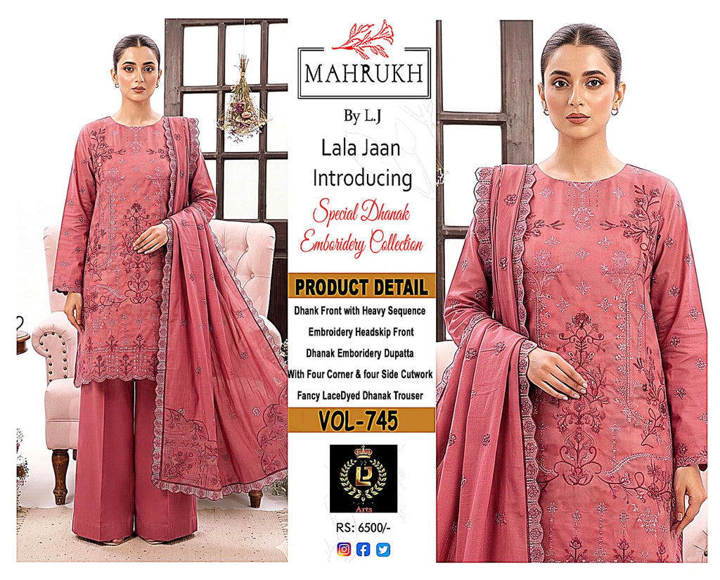 Premium Double-Head Sequence Embroidered Winter Dhanak Suit | Vol-745 Mah Rukh