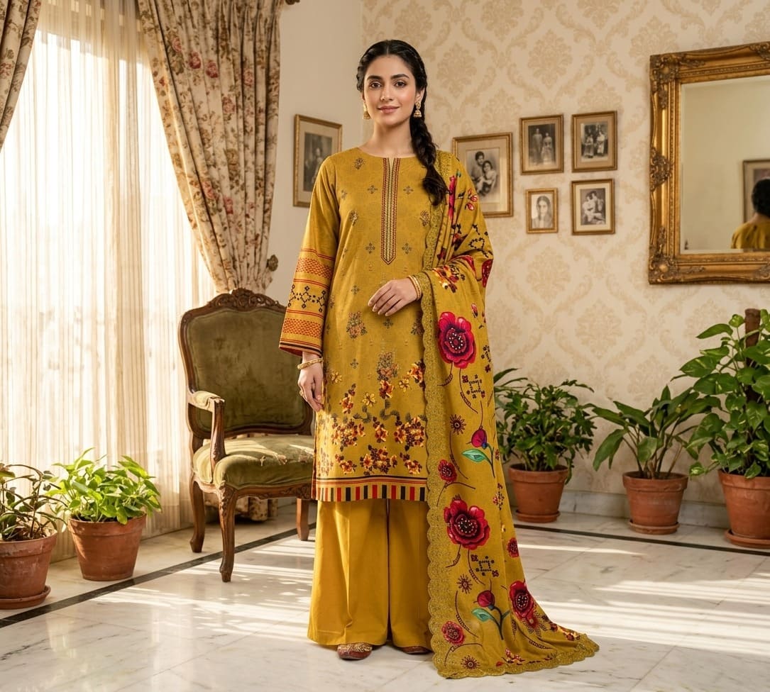 Digital Printed Linen with Front Sequence Embroidery & Linen Cutwork Dupatta | Vol 750