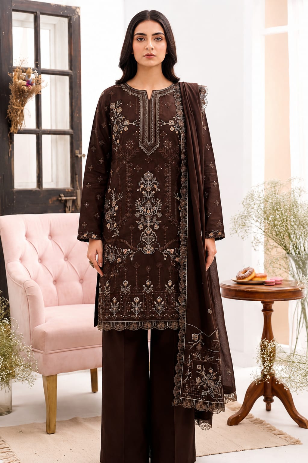 Premium Double-Head Sequence Embroidered Winter Dhanak Suit | Vol-745 Mah Rukh
