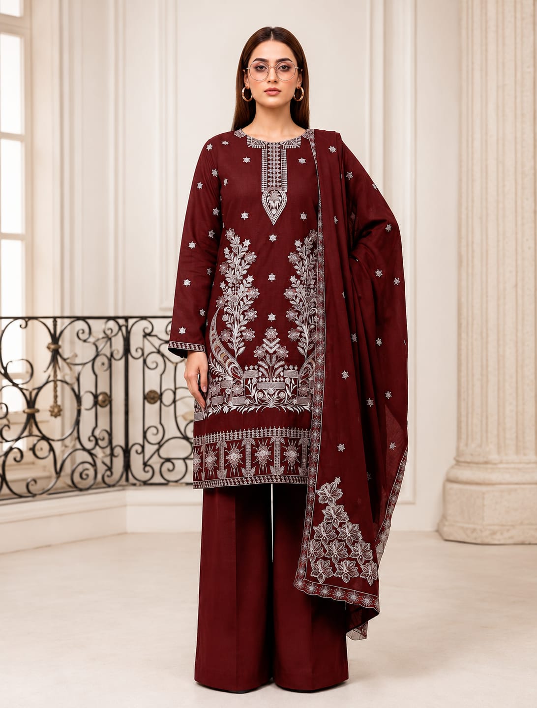Premium Heavy Double-Head Sequence Embroidered Winter Dhanak Suit | Vol-746 AALAYA