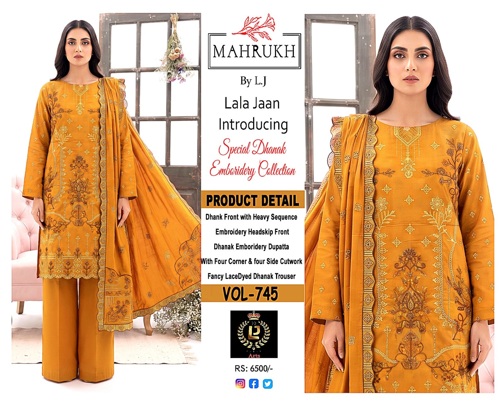 Premium Double-Head Sequence Embroidered Winter Dhanak Suit | Vol-745 Mah Rukh