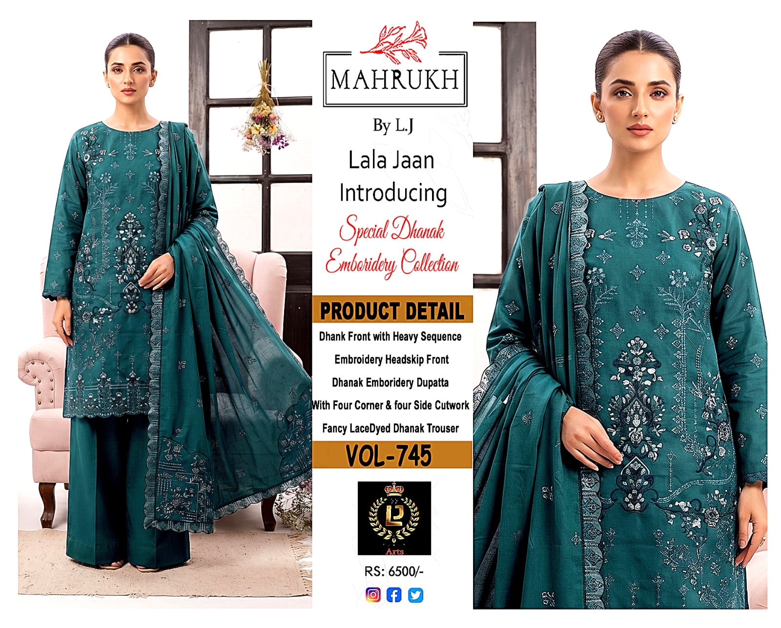 Premium Double-Head Sequence Embroidered Winter Dhanak Suit | Vol-745 Mah Rukh
