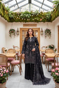 LJ Creations Black Dhanak embroidered three piece unstitched suit