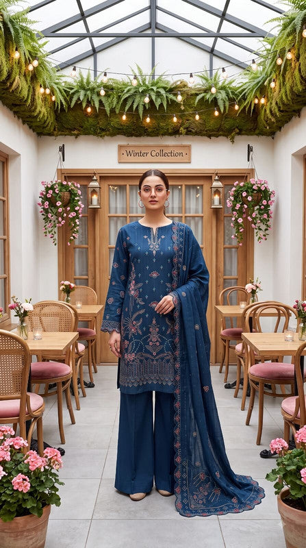 LJ Creations Zink Dhanak embroidered three piece unstitched suit